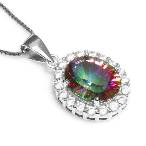 Pendant~2.5ct Genuine Rainbow Topaz pendant & CZ Solid 925 Sterling Silver