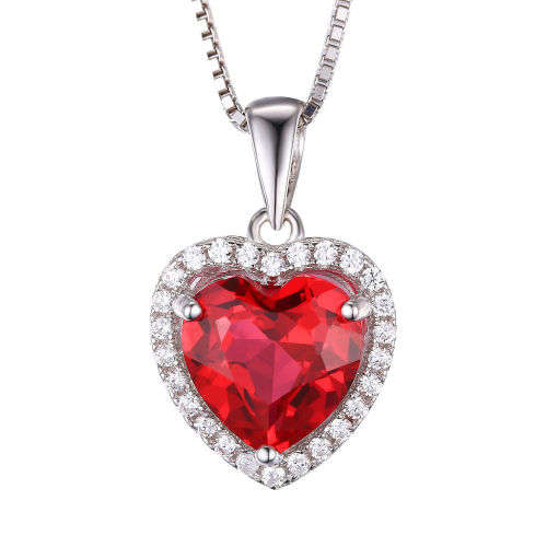 PENDANT~Beautiful Lab Ruby Heart Pendant Solid .925 Sterling Silver