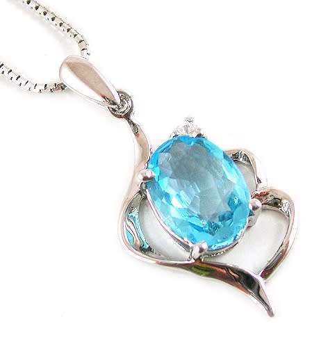 Pendant~2.2ct Genuine Sky Blue Topaz Pendant Solid 925 Sterling Silver