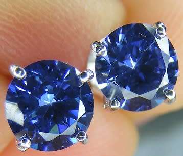 Earrings- Tanzanite Blue Cubic Zirconia Earrings Stud 925 Sterling Silver