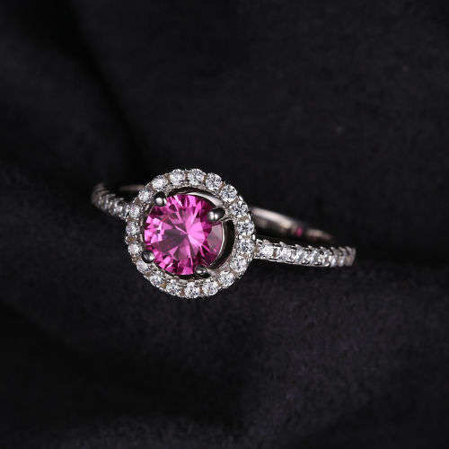 RING~Round 1.2ct Created Pink Sapphire 925 Sterling Silver