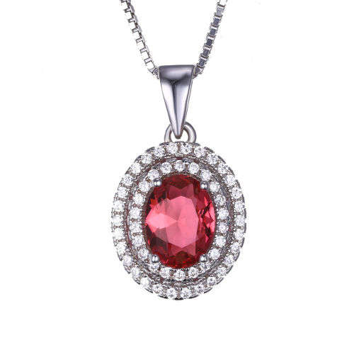 PENDANT~Elegant Pink Lab created Sapphire Pendant Necklace Chain Solid 925 Sterling Silver