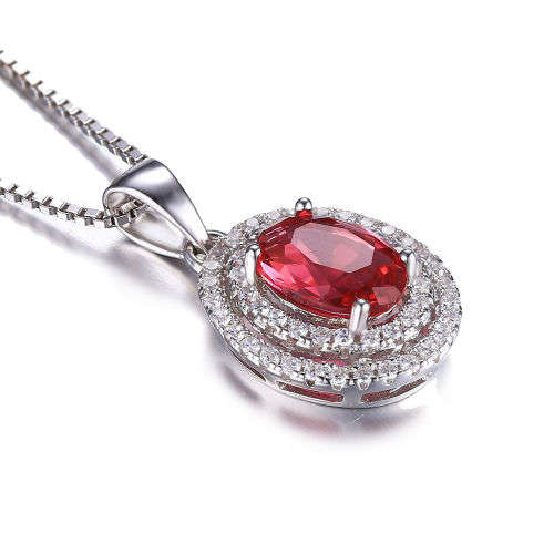 PENDANT~Elegant Pink Lab created Sapphire Pendant Necklace Chain Solid 925 Sterling Silver