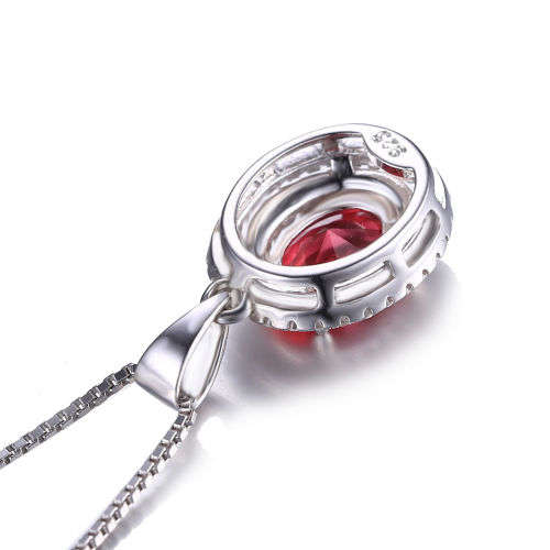 PENDANT~Elegant Pink Lab created Sapphire Pendant Necklace Chain Solid 925 Sterling Silver