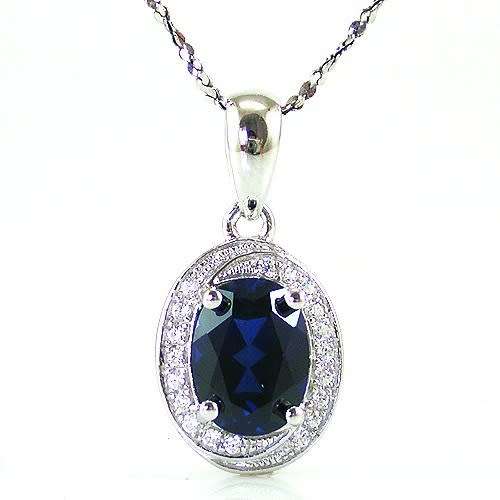 PENDANT~1.5ct lab created Sapphire Pendant 925 Sterling Silver