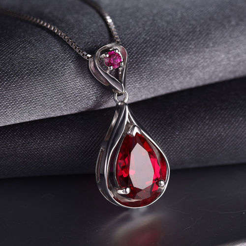PENDANT~Stunning Lab Created Ruby Pendant set in .925 Sterling Silver