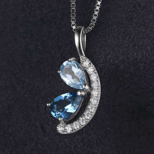 PENDANT~1ct Natural Sky Blue & London Blue Topaz Pendant .925 Silver