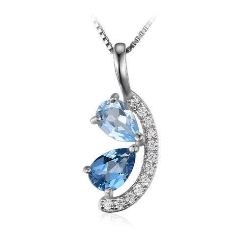 PENDANT~1ct Natural Sky Blue & London Blue Topaz Pendant .925 Silver
