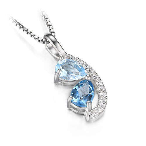 PENDANT~1ct Natural Sky Blue & London Blue Topaz Pendant .925 Silver