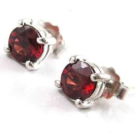 EARRINGS~6mm ROUND Genuine Red Garnet Earrings Stud 925 Silver