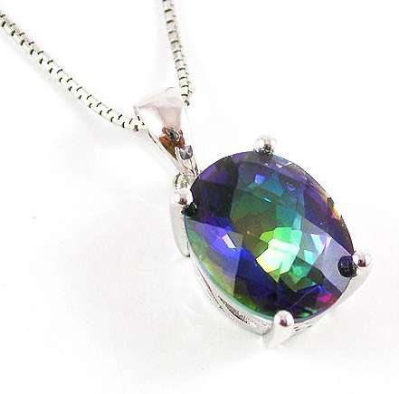 3.5ct Genuine Rainbow Blue Mystic Topaz Oval Pendant .925 Sterling Silver