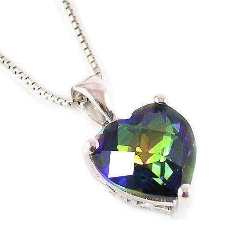 PENDANT - HEART 4ct Genuine Rainbow Blue Mystic Topaz Pendant 925 Sterling
