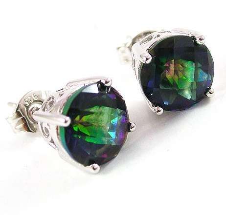 ROUND 4.6ct Rainbow BlueTopaz Earrings Studs Sterling Silver