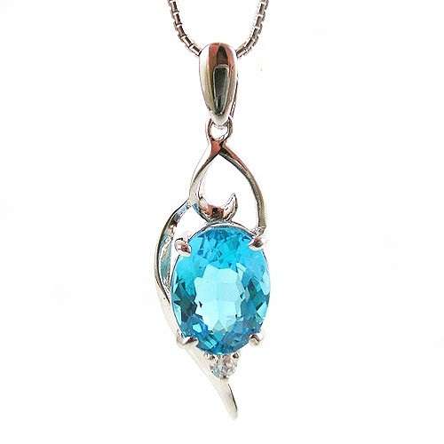 .925 Sterling Silver 2.2ct Genuine Swiss Blue Topaz Pendant