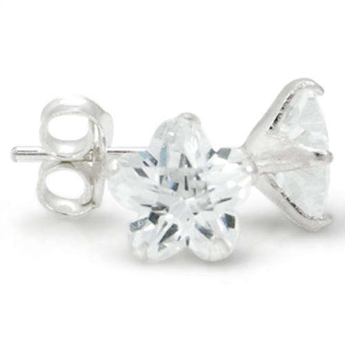 6MM Floral/Flower Shape White CZ 925 .Sterling Silver Stud Earrings