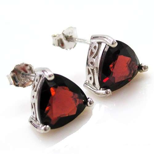 GARNET EARRINGS~2cts Natural Garnet Earrings Studs 925 Silver Triangle 6 x 6mm