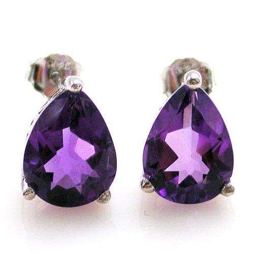 2.5Tcts Natural Amethyst Earrings Studs 925 Silver Pear 8 x 6mm