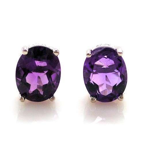 2.5ct Natural Amethyst Earrings Studs 925 Silver Oval 8 x 6mm