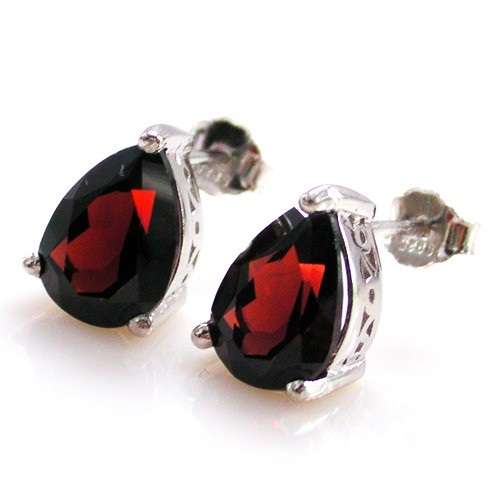 Natural 1.5ct Garnet Earrings Studs set in .925 Silver Pear 7 x 5mm