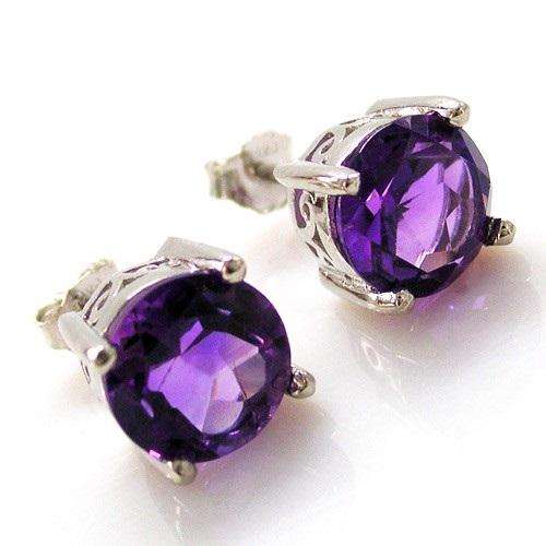 1.8ct Natural Amethyst Earrings Studs 925 Silver Round 6 x 6mm