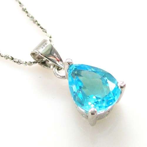 1.3ct Natural Swiss Blue Topaz 8 x 6mm Pendant 925 Silver Pear