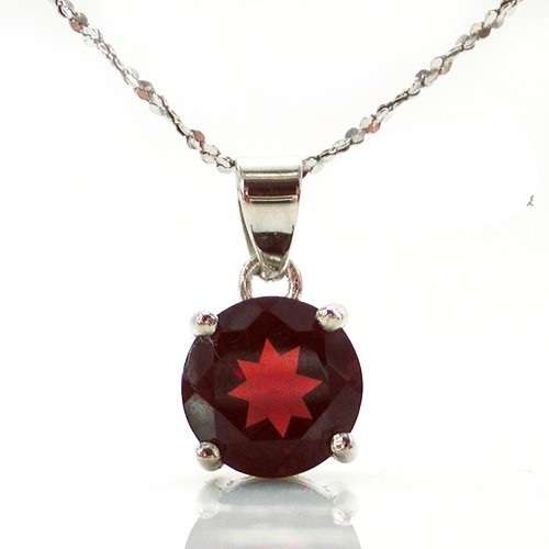 Pendant- Natural Round Garnet 6 x 6mm Pendant 925 Silver