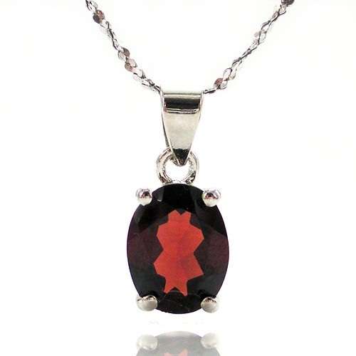 PENDANT - 2ct Natural Garnet 9x7mm Pendant 925 Silver Oval