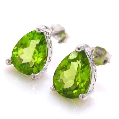 EARRINGS~1.6Tcts Genuine Peridot 925 Silver Earrings Studs 8 x 6mm