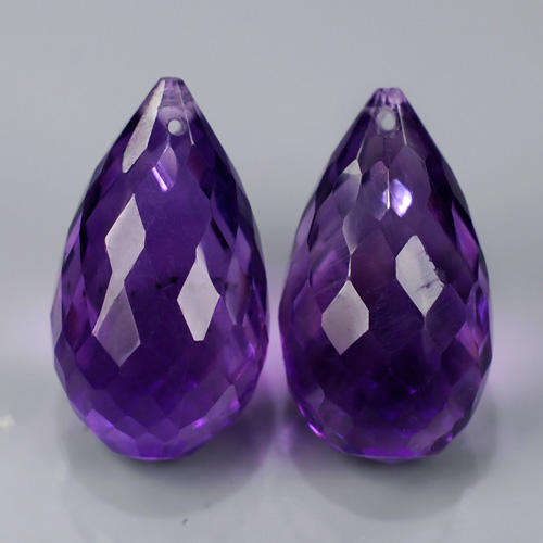 AMETHYST - Natural Gem 2pc 11.01ct Matching Pair 8mm Briolette Rich Purple AMETHYST URUGUAY
