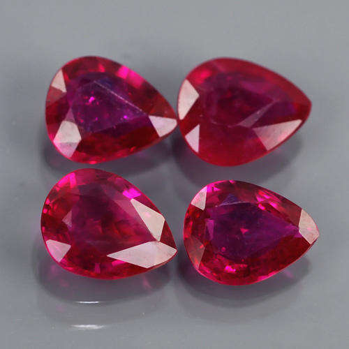 RUBY - Natural Gem 4pcs 2.18ct Lot Pear Fiery Intense Pinkish Red RUBY, MOZAMBIQUE