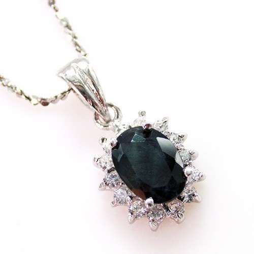 PENDANT~0.925 Silver Natural Black Sapphire Pendant