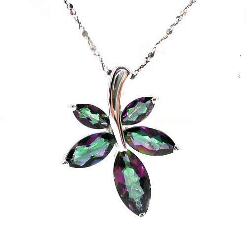 Genuine MysticTopaz Pendant ~ Beautiful Leaf design~ set in .925 Sterling Silver