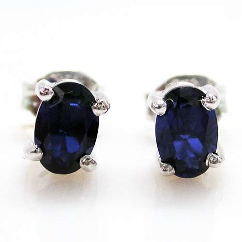 Earrings- Lovely Lab created Blue Sapphire Studs .925 Silver