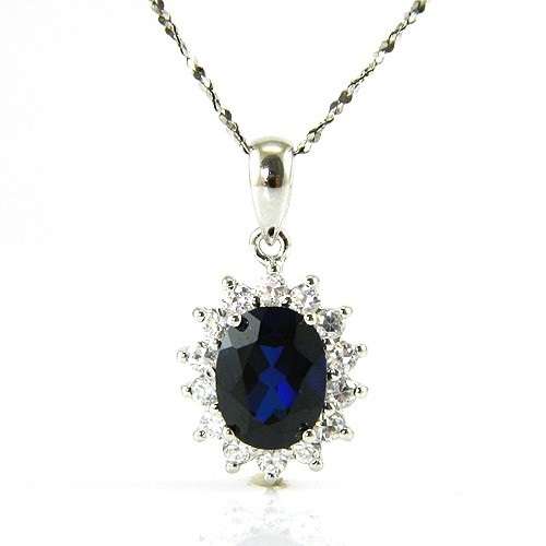 PENDANT~Beautiful 3.5ct Lab Sapphire Pendant .925 Sterling Silver