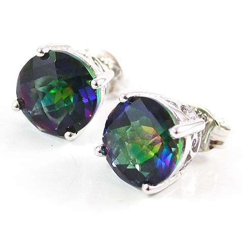 ROUND 4.6ct Mystic Topaz Earrings Studs Sterling Silver