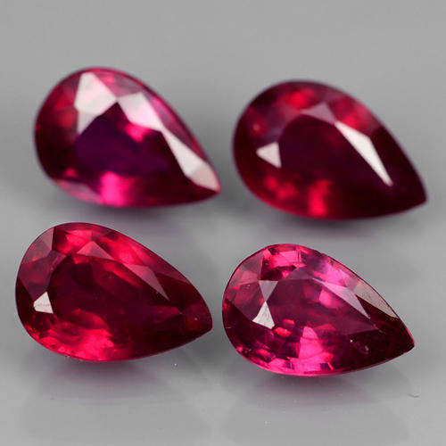 RUBY - Natural Gem 4pcs 2.20ct Lot Pear Blood Red RUBY, MOZAMBIQUE