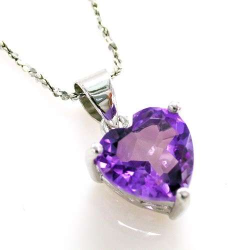 PENDANT~Beautiful 1.8ct Natural Amethyst  7 x 7mm Heart Pendant 925 Silver