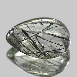 RUTILATED QUARTZ~2.08 Ct. Cute Black Needles In Pear Cabochon Natural White Rutile Quartz