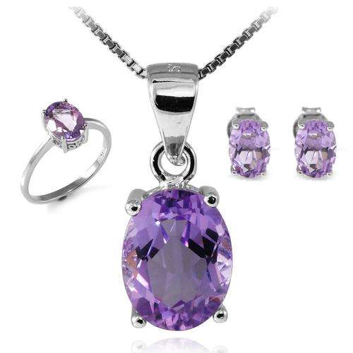 Genuine Amethyst Oval Set: Pendant, Necklace, Earrings, Ring .925 Silver 4-6ct