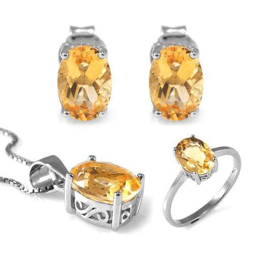 Genuine Citrine Oval Set: Pendant, Necklace, Earrings, Ring .925 Silver 4-6ct