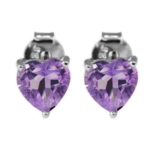 Genuine Amethyst Heart Stud Earrings set in .925 Silver