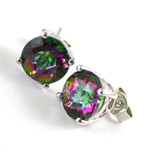 ROUND 4.6ct Mystic Topaz Earrings Studs Sterling Silver