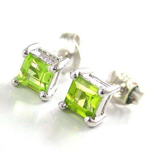 SQUARE 1.2ct Genuine Peridot 925 Silver Earrings Studs