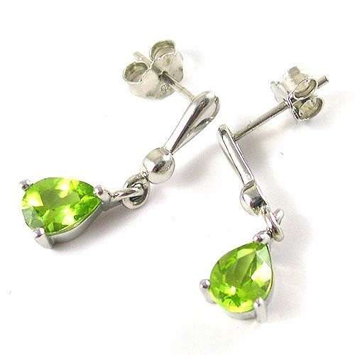 STUNNING PEAR 1.6ct Genuine Peridot Earrings Dangles 925 Silver