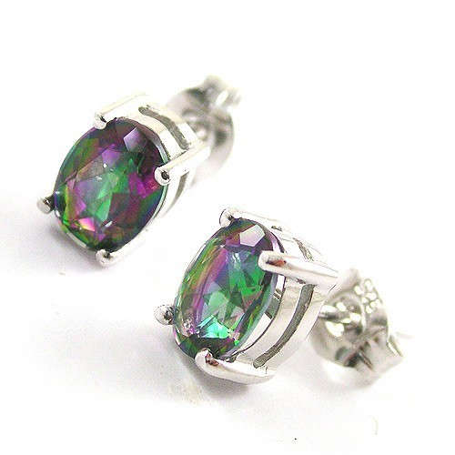 7x5mm OVAL 1.5ct Mystic Topaz Earrings Studs Silver