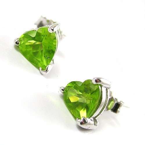 HEART 2ct Genuine Peridot Earrings Studs 925 Silver