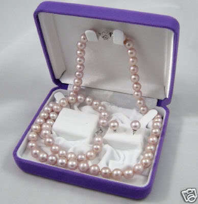 NATURAL 8-9 MM PINK PURPLE PEARL NECKLACE BRACELET EARRING SET