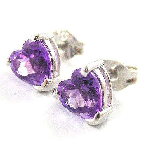 HEART 2ct Genuine Amethyst Earrings Studs 925 Silver