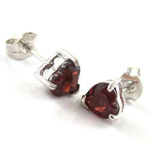 HEART Genuine Garnet Earrings Studs 925 Sterling Silver