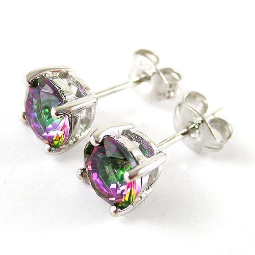 6mm ROUND 1.6ct Mystic Topaz Earrings Stud 925 Silver